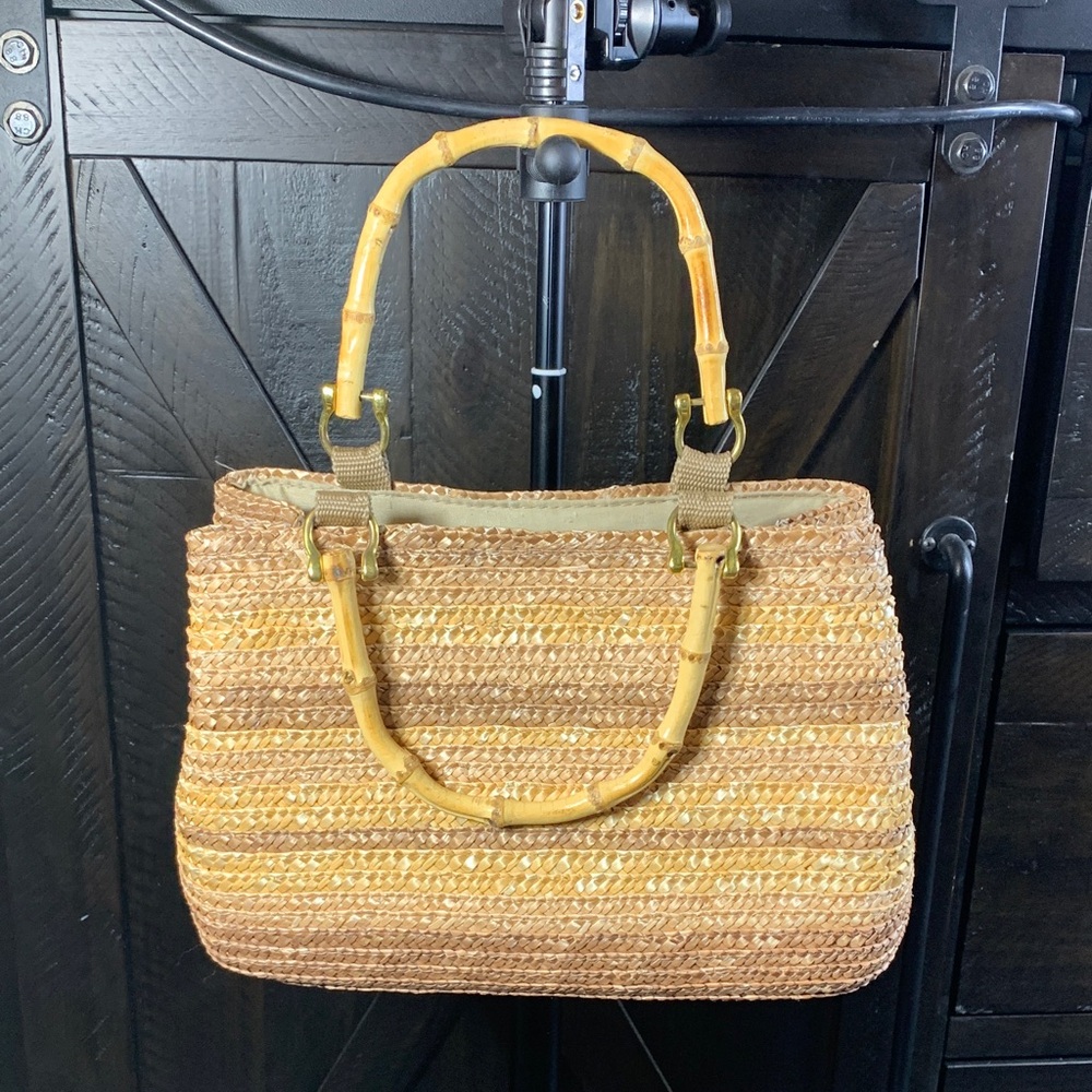 Vintage Straw Handbag with Bamboo Handles